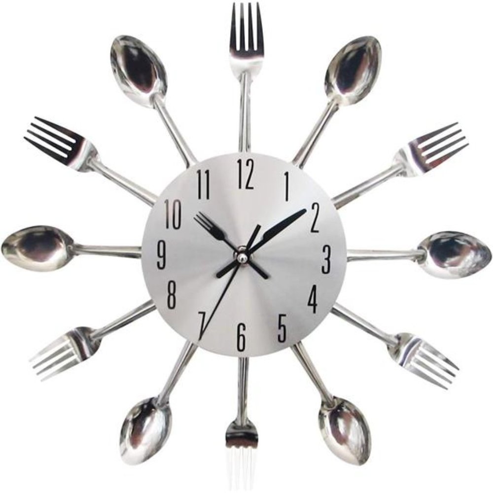 Kitchen Wall Clock, 3D Removable Modern Creative Cutlery Kitchen Spoon Fork